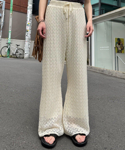 蕾絲針織闊腿褲