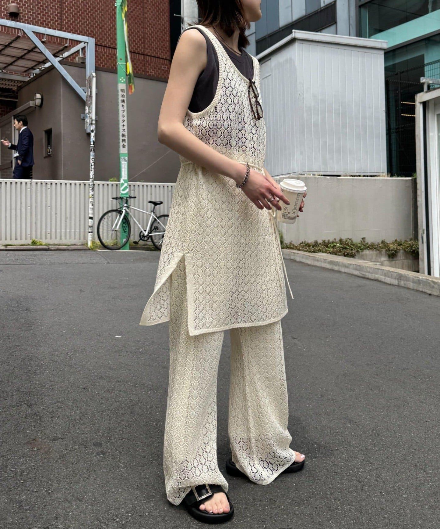 蕾絲針織闊腿褲