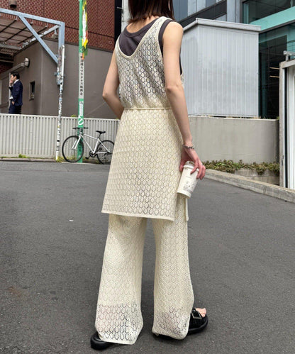 蕾絲針織闊腿褲