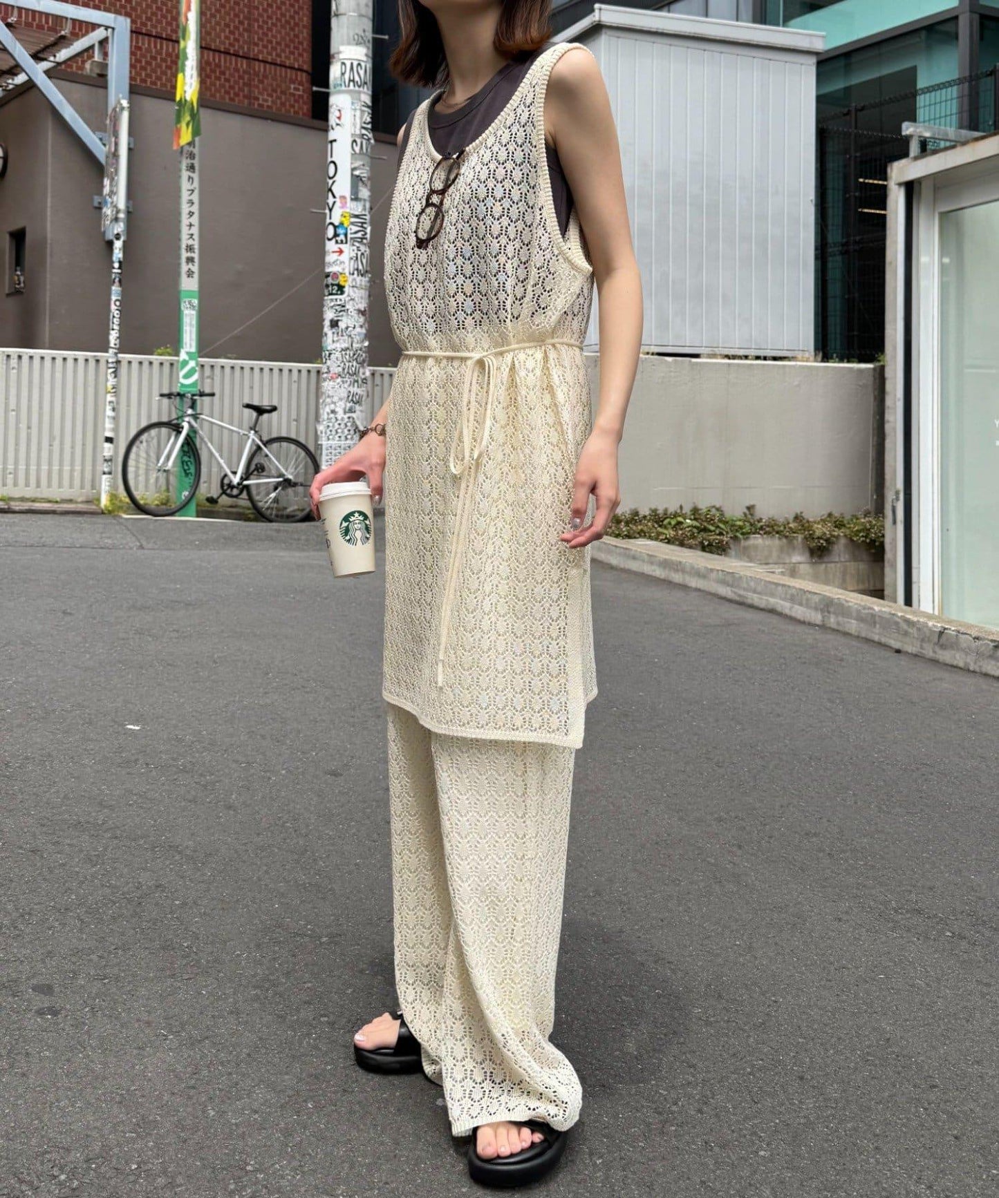 蕾絲針織闊腿褲