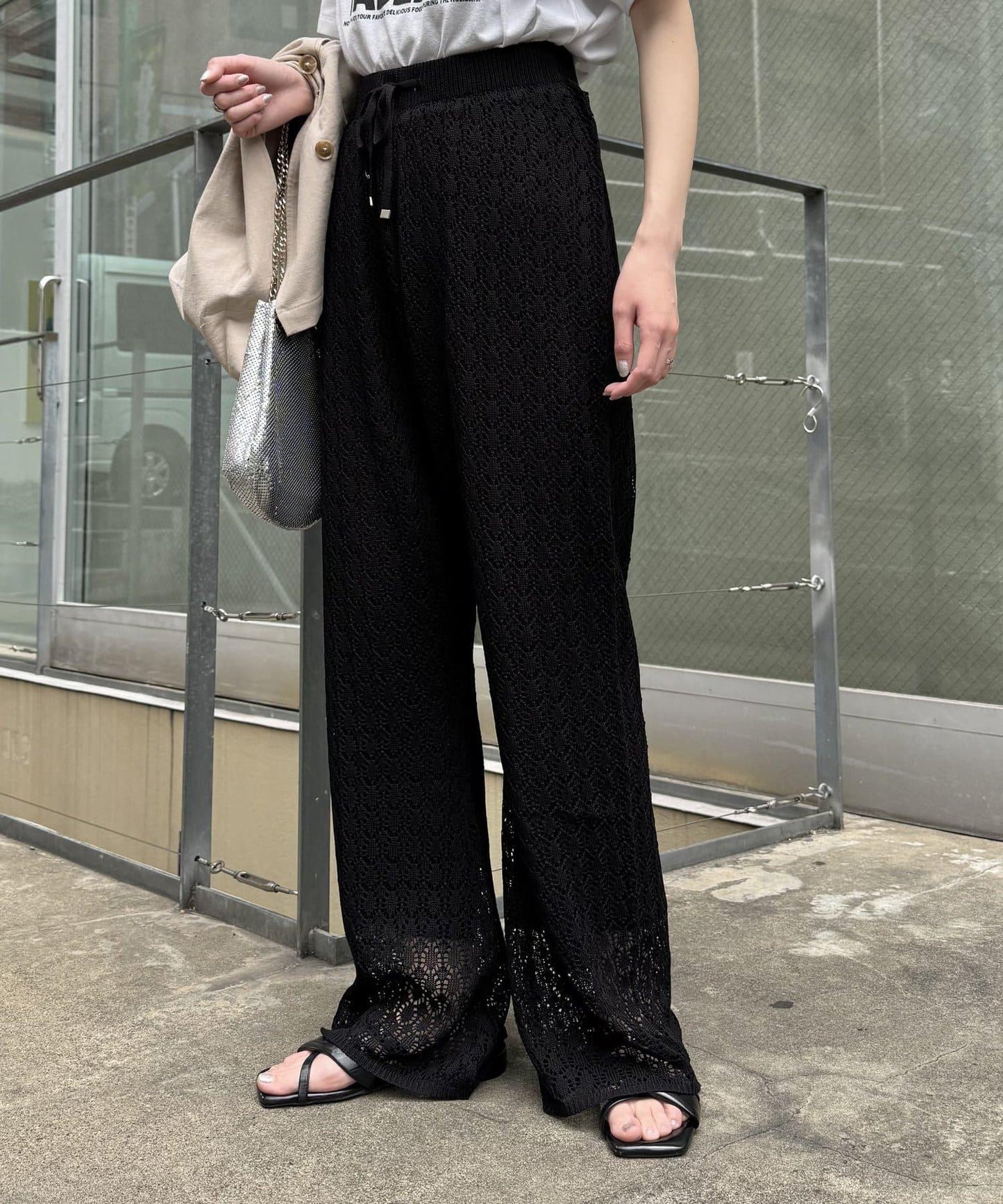 蕾絲針織闊腿褲