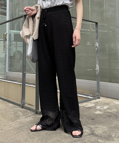 蕾絲針織闊腿褲