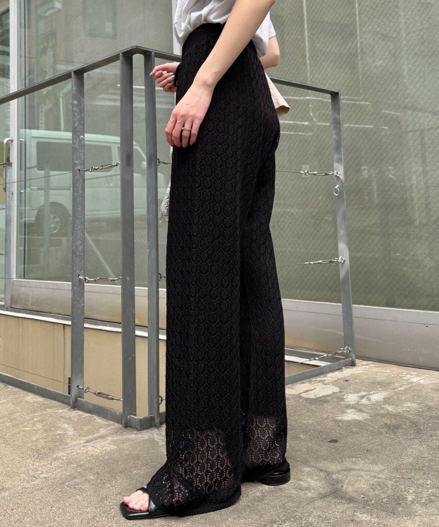 蕾絲針織闊腿褲