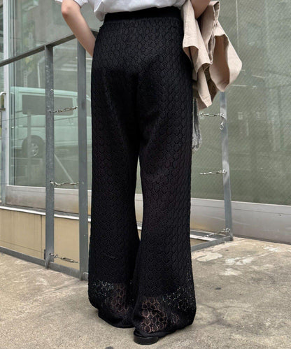 蕾絲針織闊腿褲