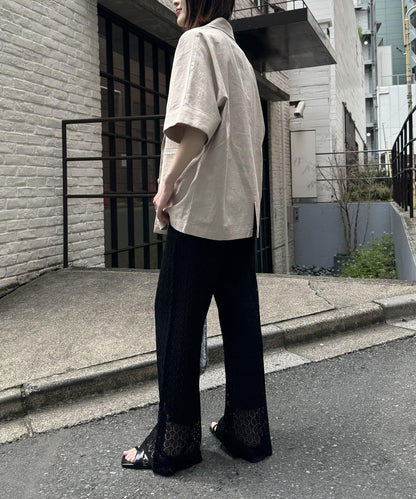 亞麻混鬆軟短袖襯衫外套