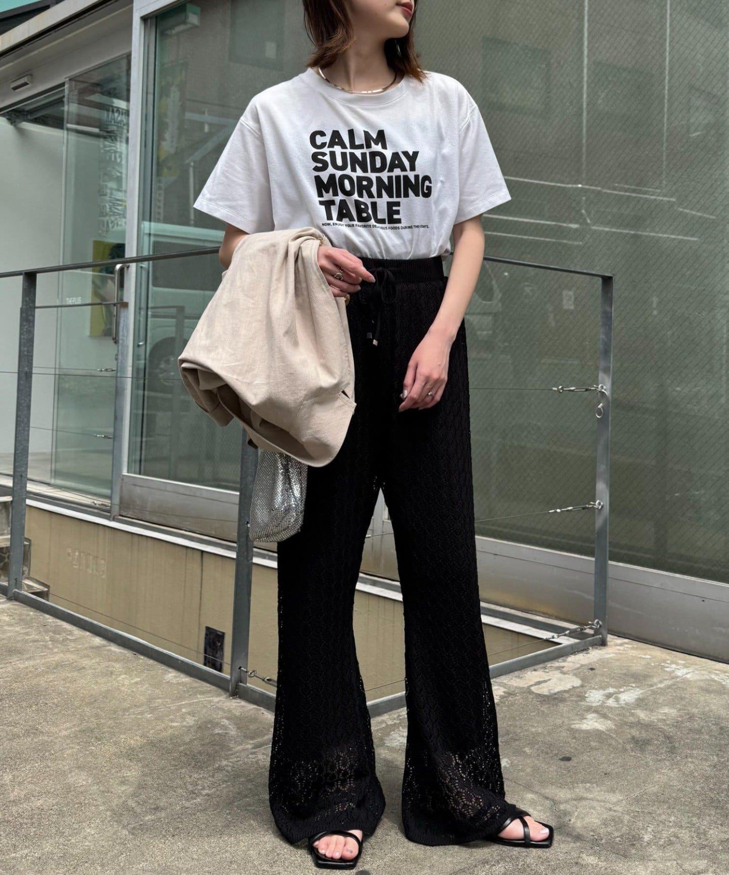 蕾絲針織闊腿褲