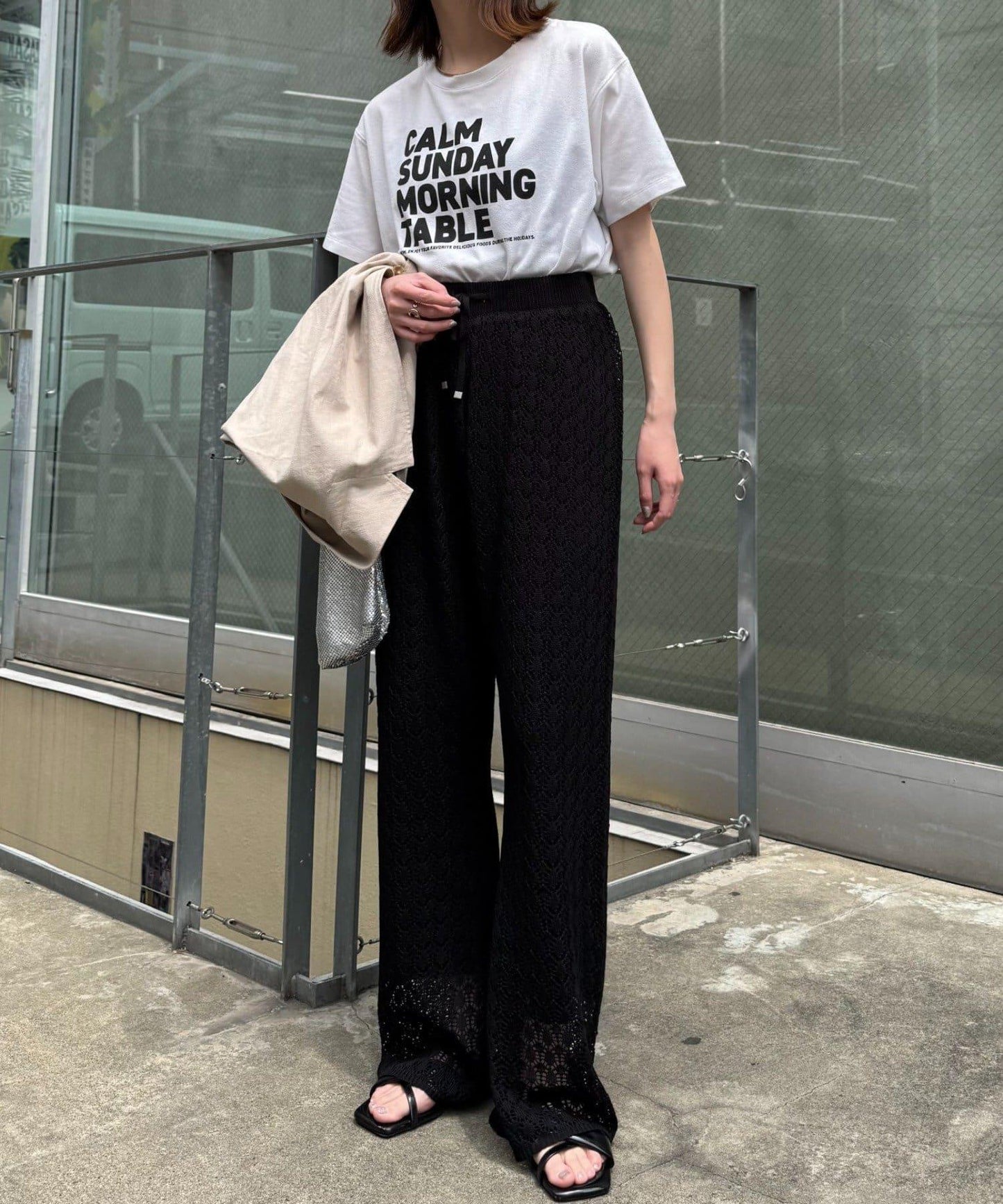 蕾絲針織闊腿褲