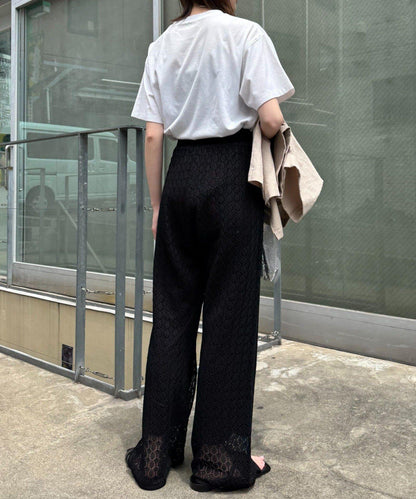 蕾絲針織闊腿褲