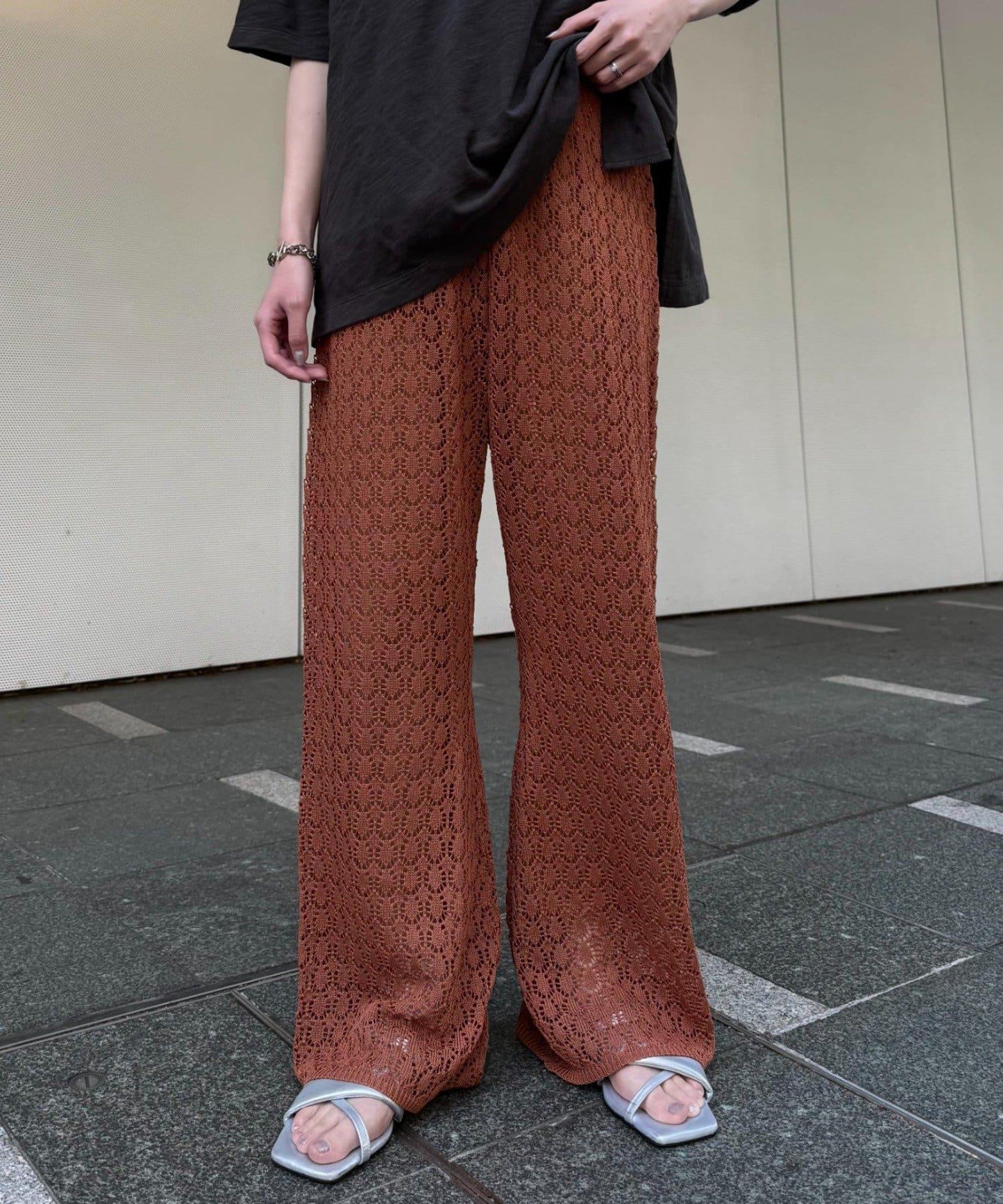 蕾絲針織闊腿褲