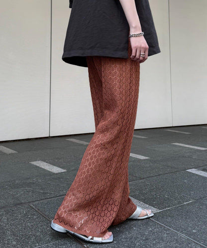 蕾絲針織闊腿褲