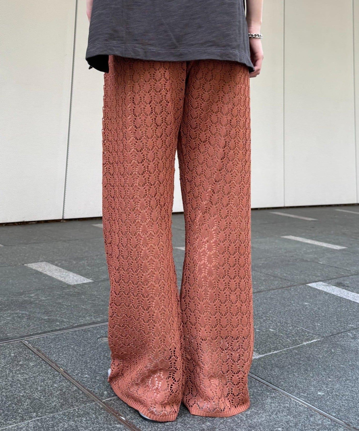 蕾絲針織闊腿褲