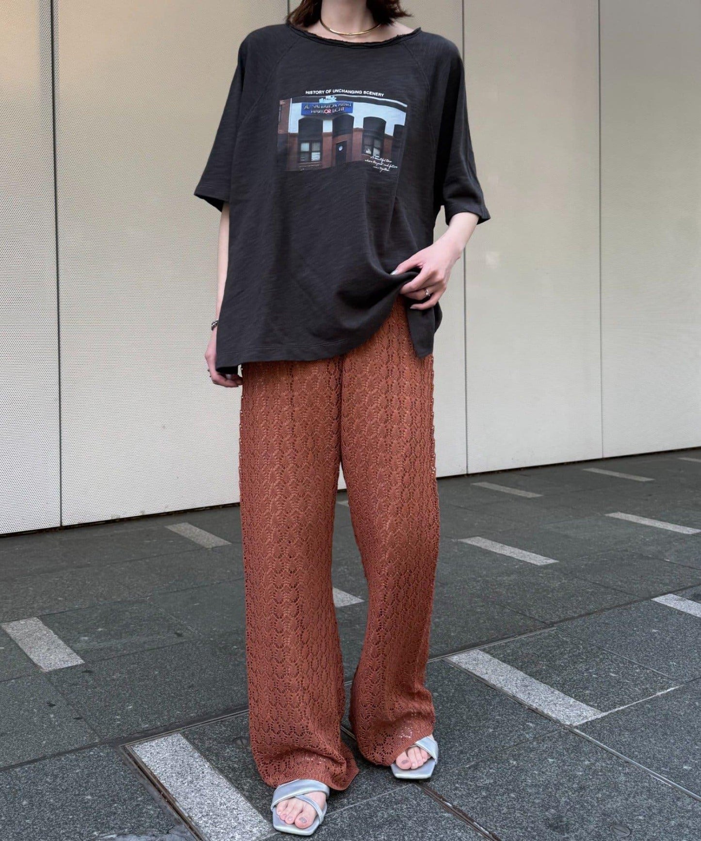 蕾絲針織闊腿褲