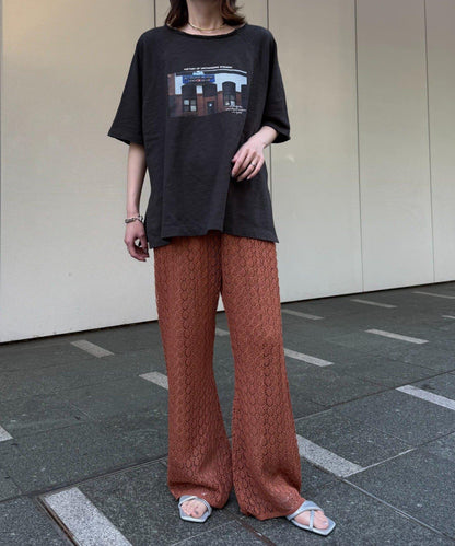 蕾絲針織闊腿褲