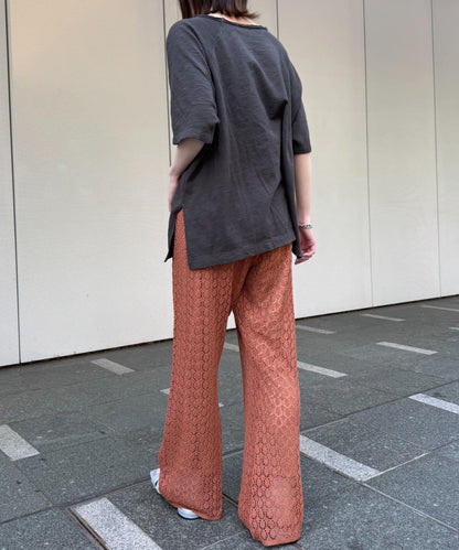 蕾絲針織闊腿褲