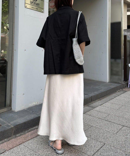 亞麻混鬆軟短袖襯衫外套