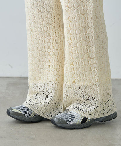 蕾絲針織闊腿褲