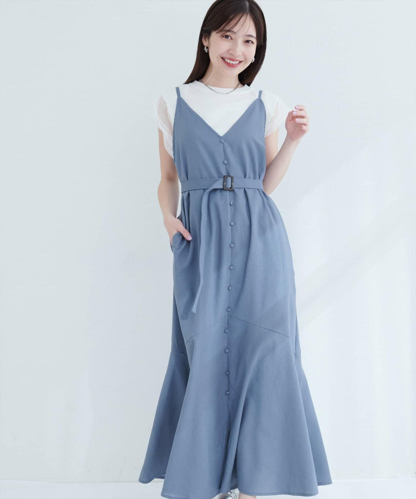 【限定】前後兩用拖地擺邊吊帶連衣裙