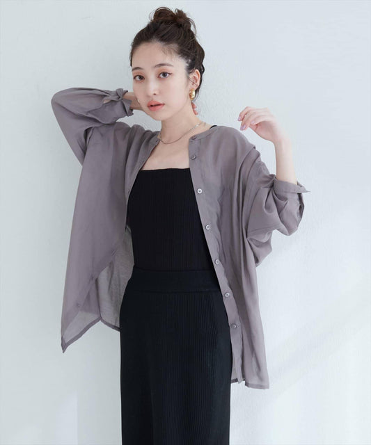 【限定】立領側開衩透視襯衫