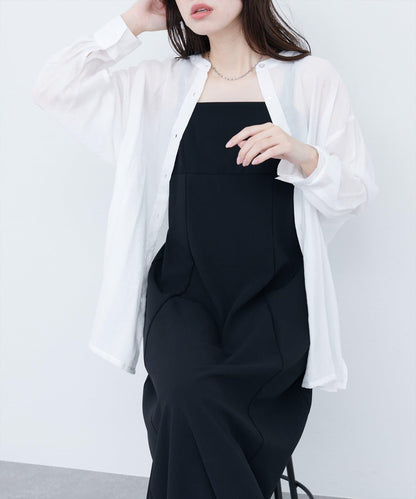 【限定】立領側開衩透視襯衫