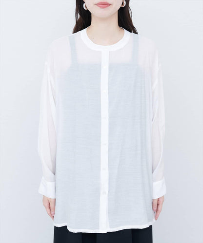 【限定】立領側開衩透視襯衫