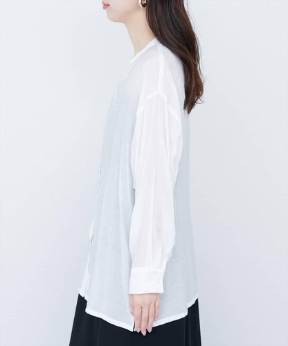 【限定】立領側開衩透視襯衫