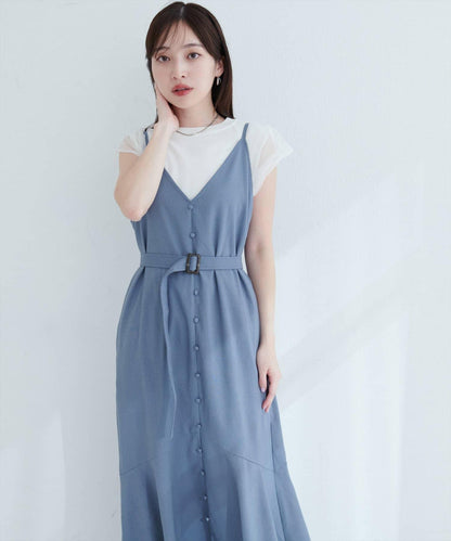 【限定】前後兩用拖地擺邊吊帶連衣裙