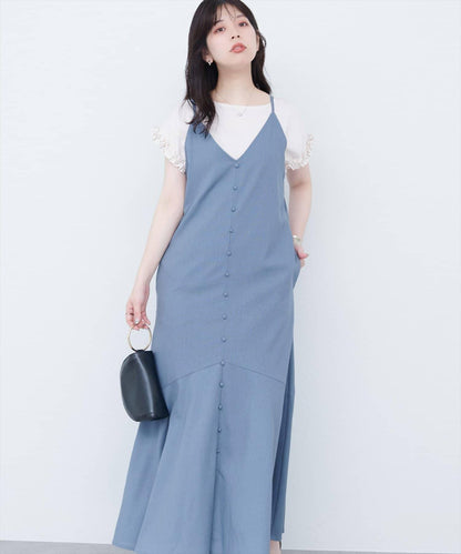 【限定】前後兩用拖地擺邊吊帶連衣裙