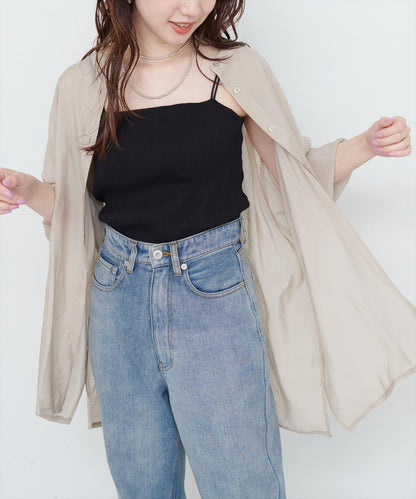 【限定】立領側開衩透視襯衫