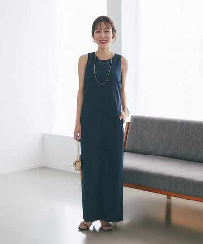 棉尼龍混紡無袖連衣裙