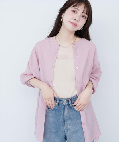 【限定】立領側開衩透視襯衫