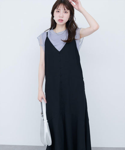 【限定】前後兩用拖地擺邊吊帶連衣裙