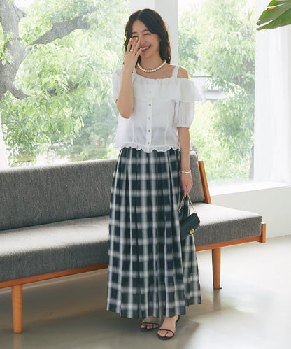 【La boutique BonBon】透視格紋褶皺長裙