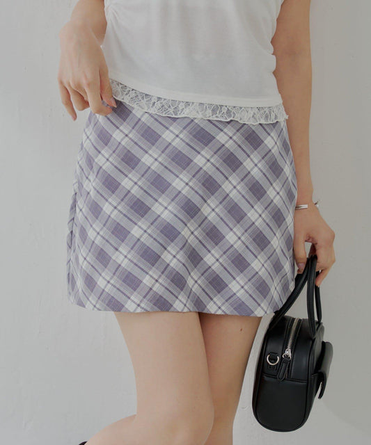 格紋箱褶迷你半身裙