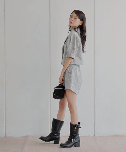 Chico 泡泡袖短款粗花呢夾克