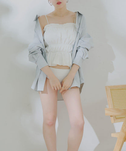 【泳裝】蕾絲鑲邊三件套裝