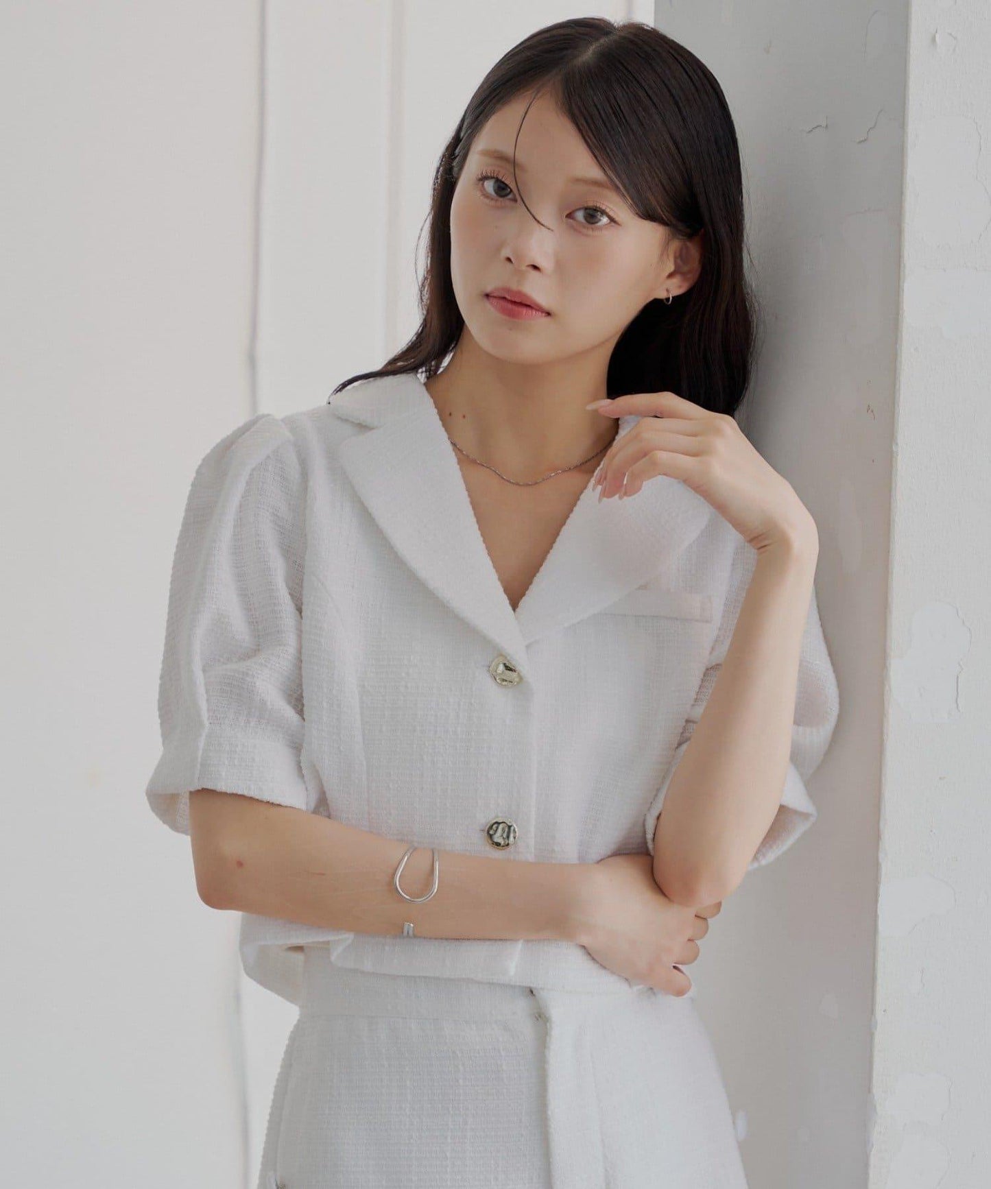 Chico 泡泡袖短款粗花呢夾克