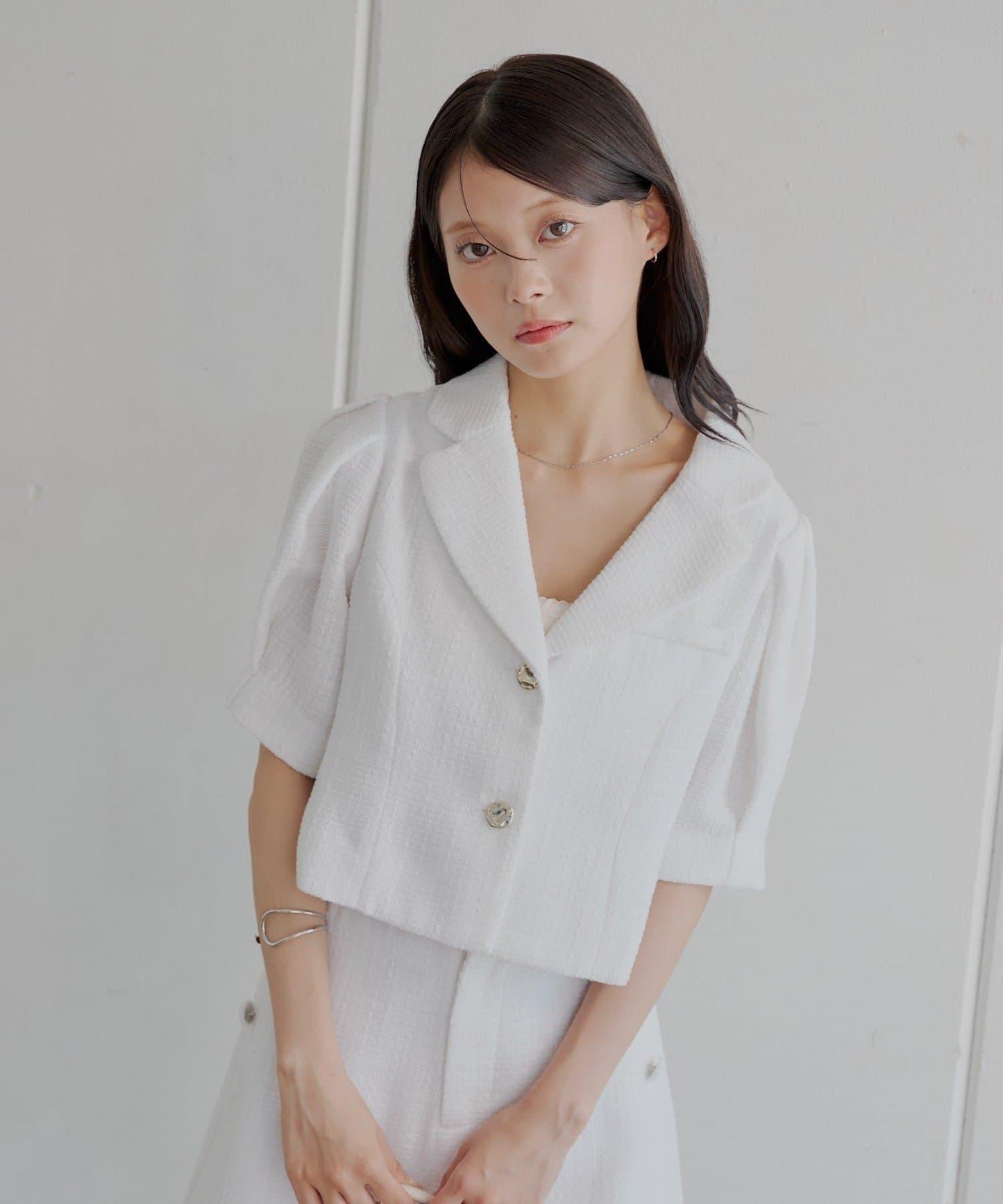 Chico 泡泡袖短款粗花呢夾克