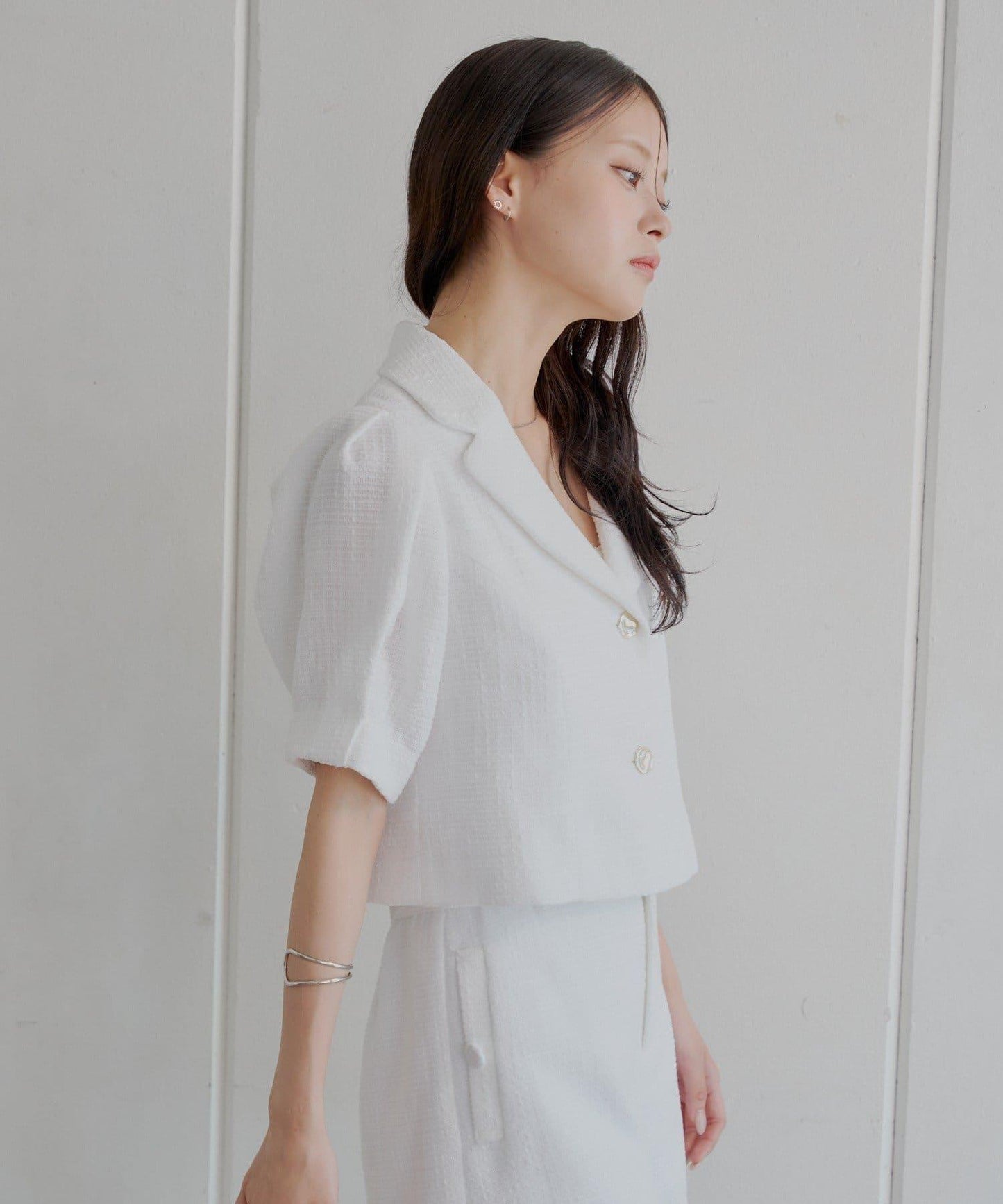 Chico 泡泡袖短款粗花呢夾克