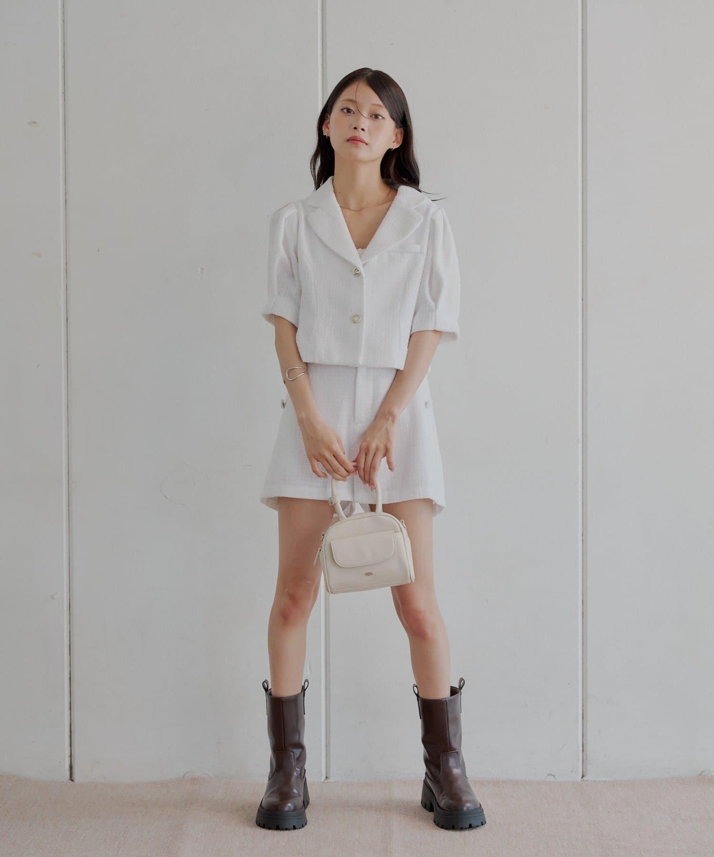 Chico 泡泡袖短款粗花呢夾克