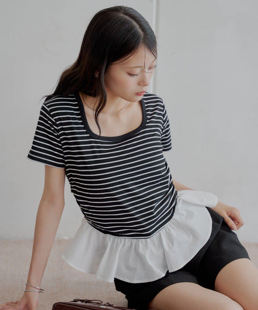 下襬對接小T-shirt