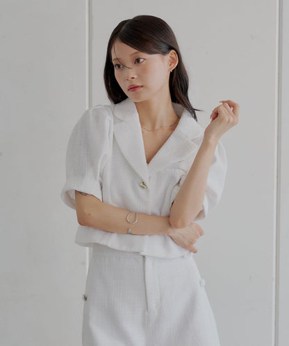 Chico 泡泡袖短款粗花呢夾克