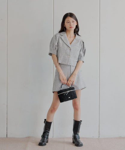 Chico 泡泡袖短款粗花呢夾克