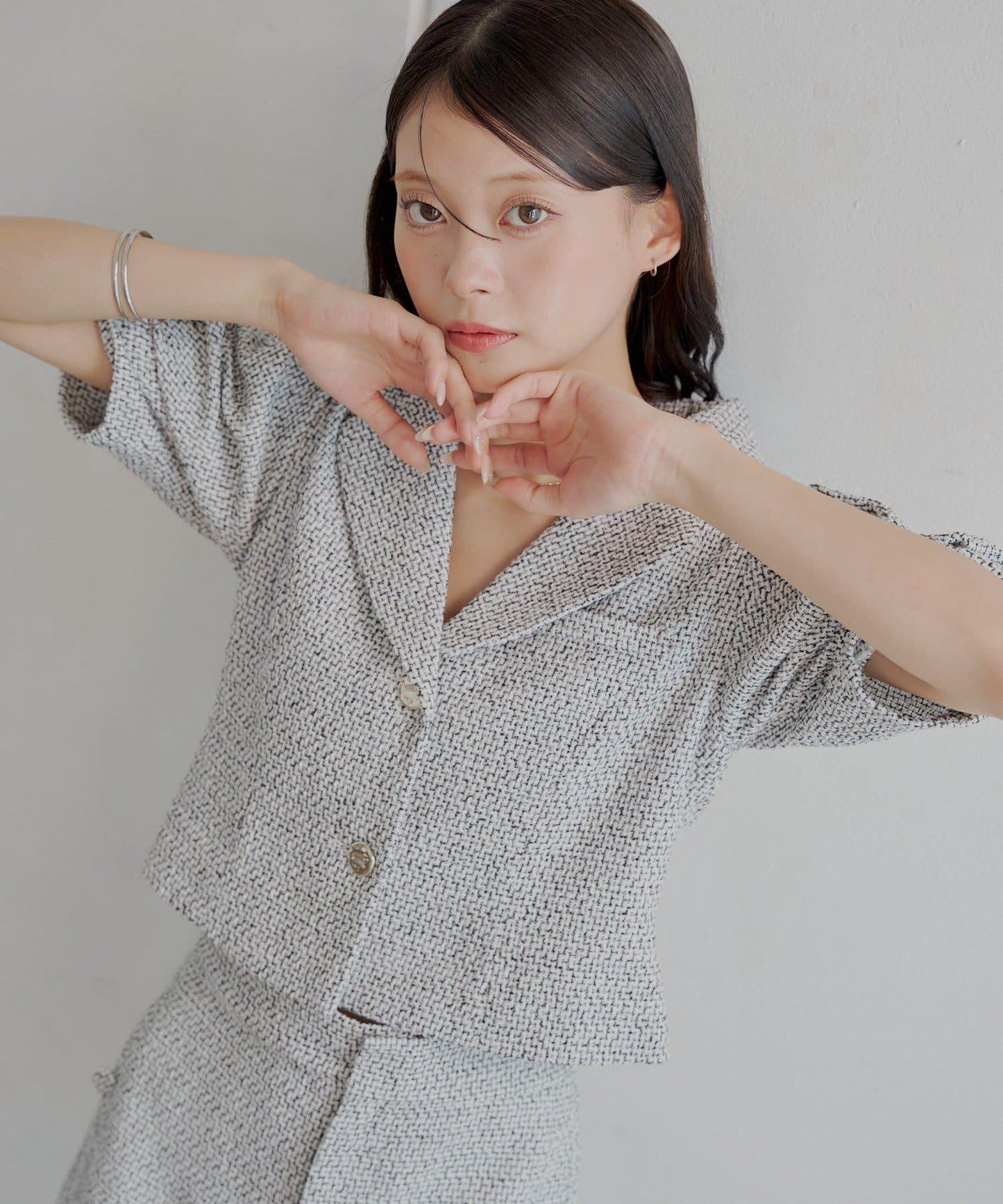 Chico 泡泡袖短款粗花呢夾克