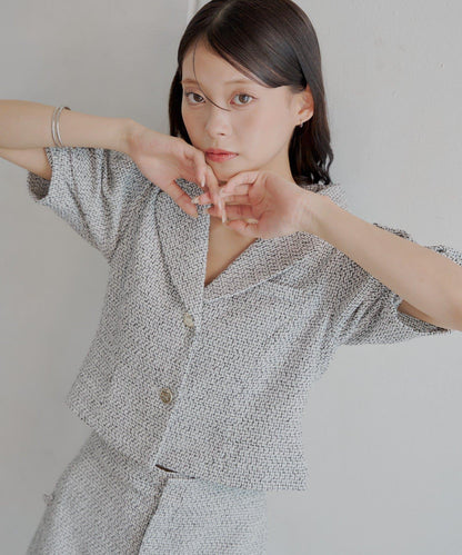 Chico 泡泡袖短款粗花呢夾克