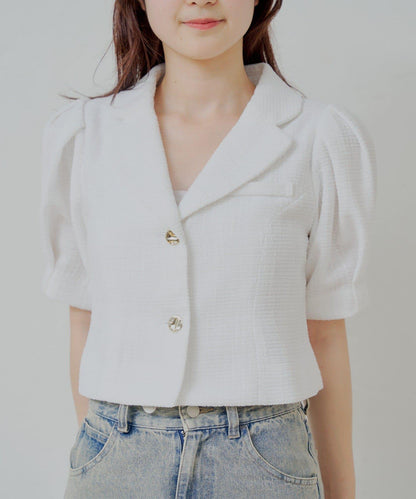 Chico 泡泡袖短款粗花呢夾克