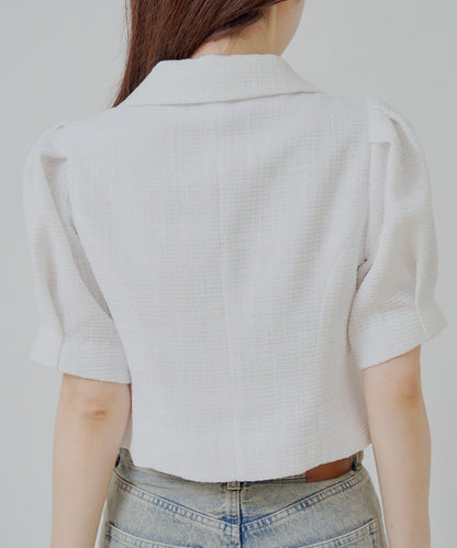 Chico 泡泡袖短款粗花呢夾克