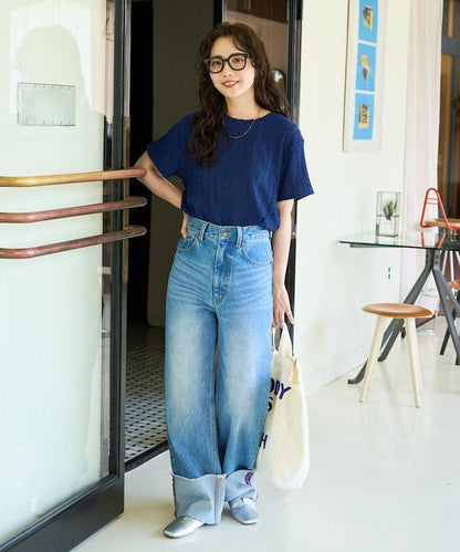 流蘇條紋提花短袖T恤