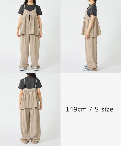 <接觸冷感> 帶蝴蝶結的吊帶背心套裝