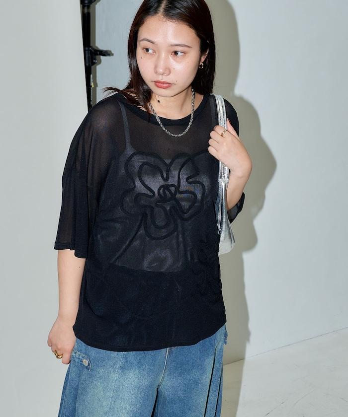 花朵圖案編織 寬鬆T恤