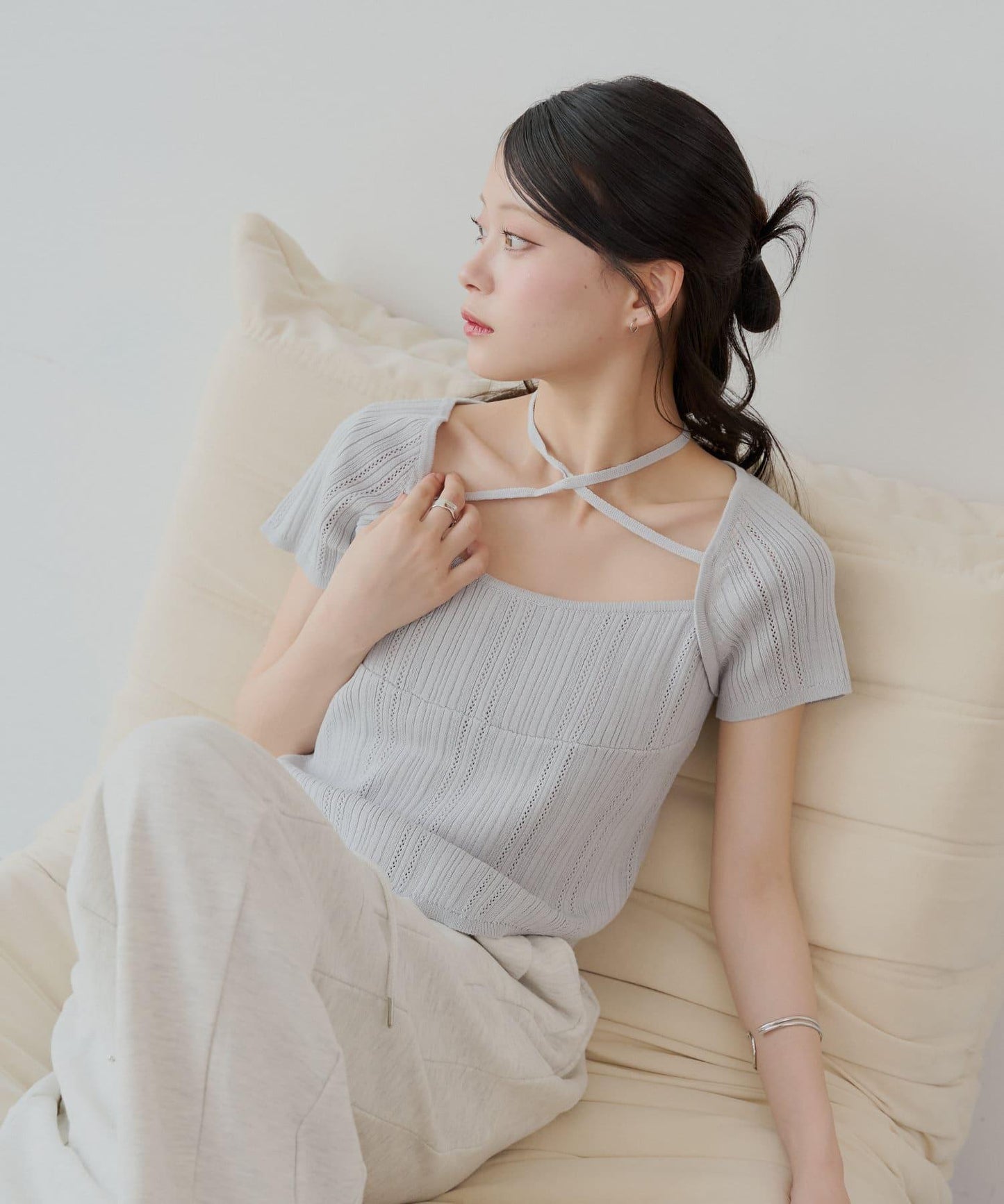 【Chico】鉤花設計開衫編織針織衫